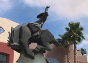 Cowboy riding bull statue outside Lodge on the Desert in Tucson