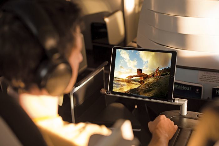 Hawaiian Airlines First Class Entertainment delivered via Tablet.