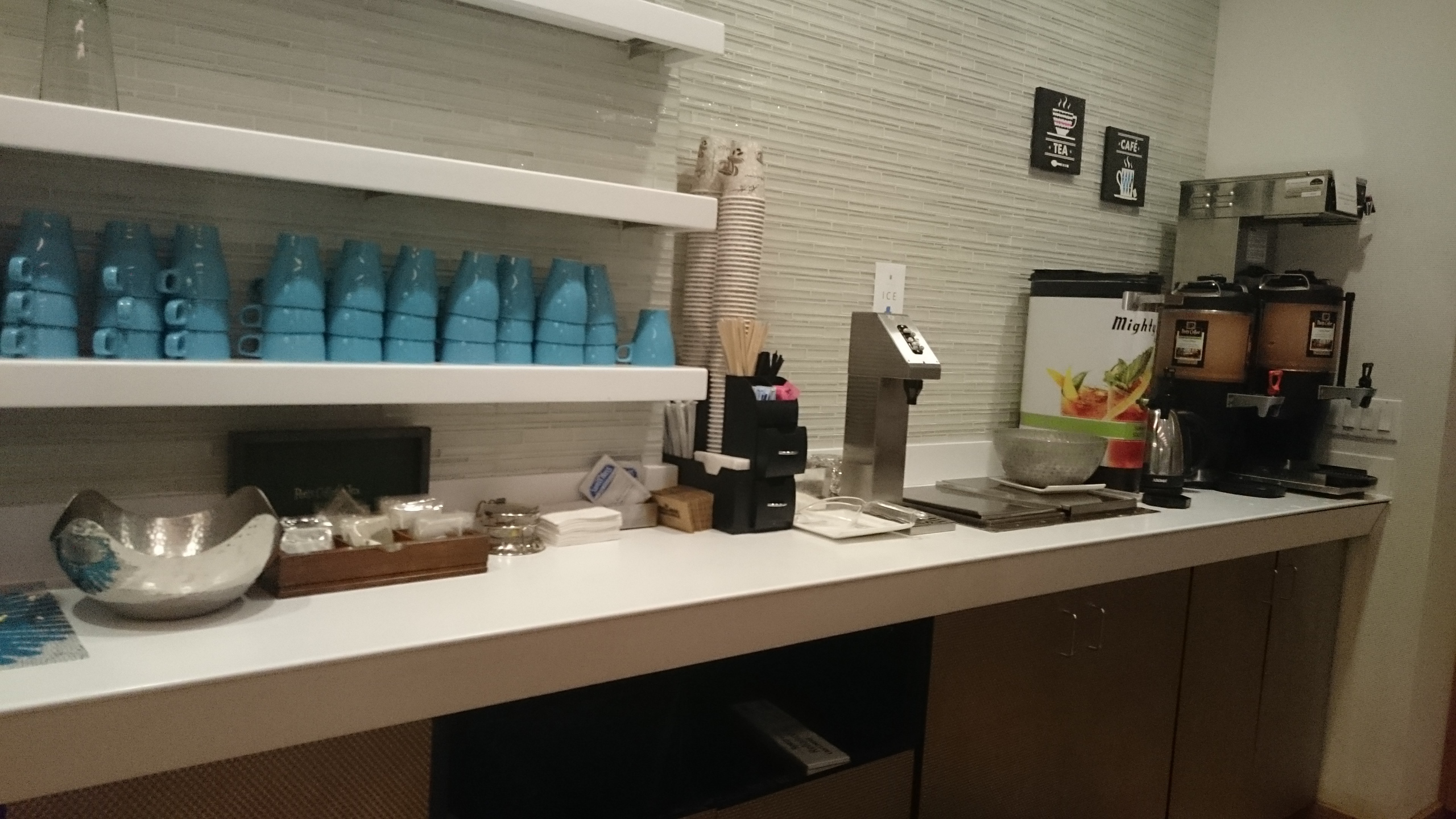 Complimentary items counter at Airspace Lounge.
