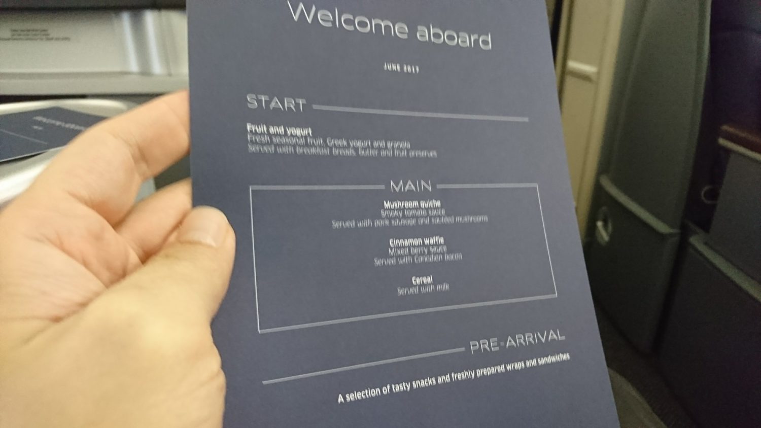 Starters Menu on a United Transcon flight from LAX to EWR
