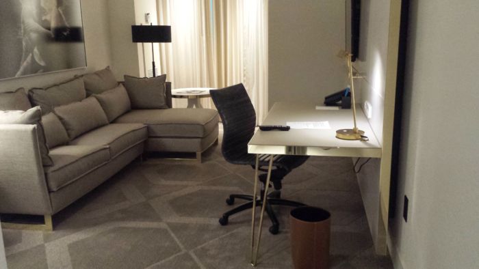 Get work done or relax and watch TV in the living room of your 2 room King Suite at Delano Las Vegas. Delano Las Vegas Suite Living Room.