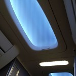 Mood lighting aboard a United 737-900.