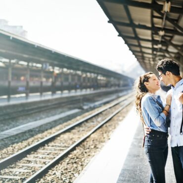 Couple Lover Travel Train Backpacker Concept