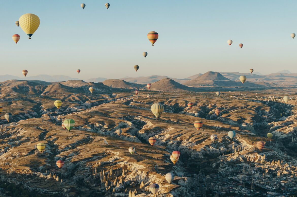 mountain landscape with Hot air balloons, Cappadocia, Turkey