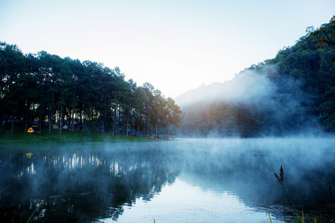 Pang oung reservoir with fog