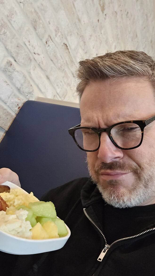 first time airport lounge visit may require research. sad food pictured