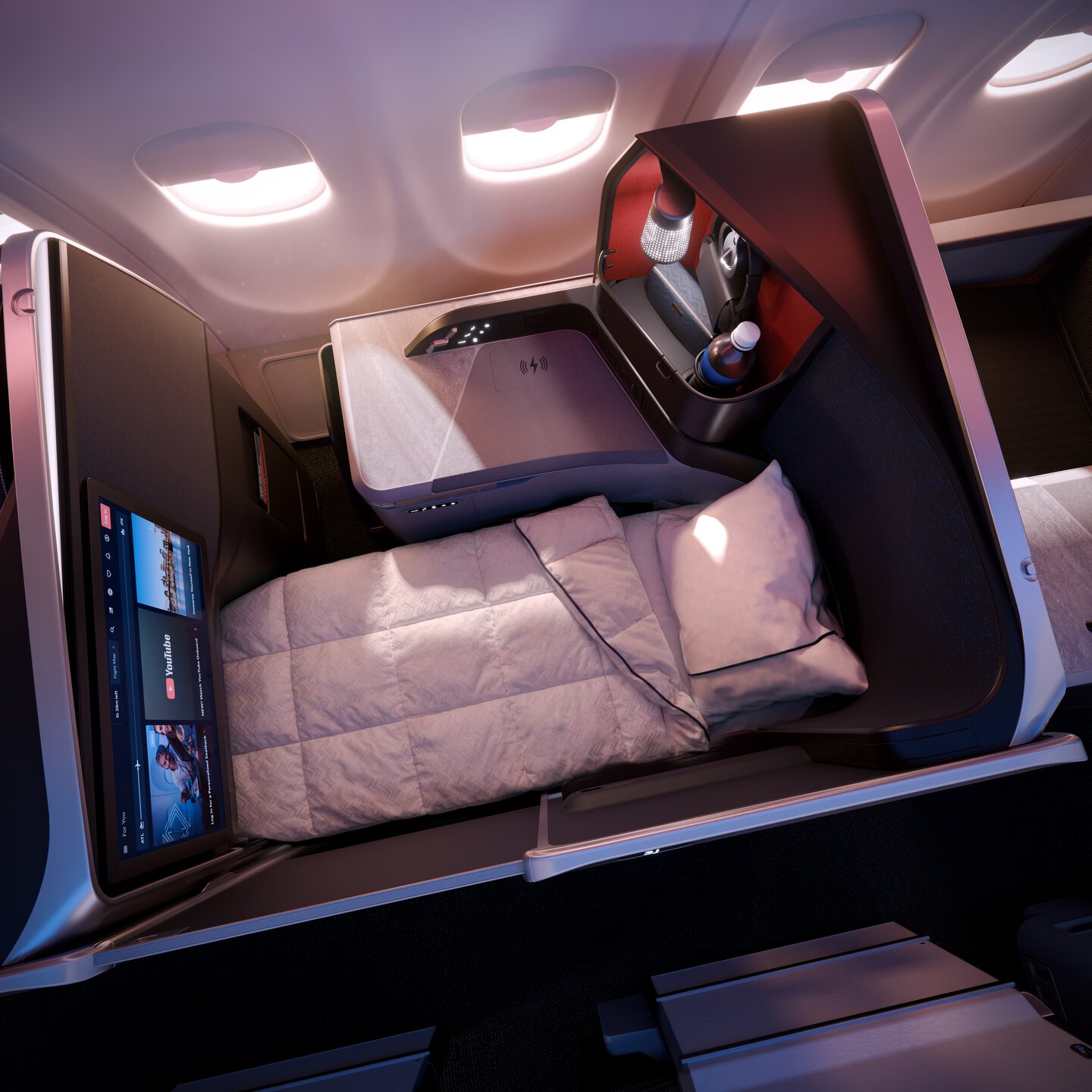 Delta A330 Business Class Upgrade seat overhead in bed mode