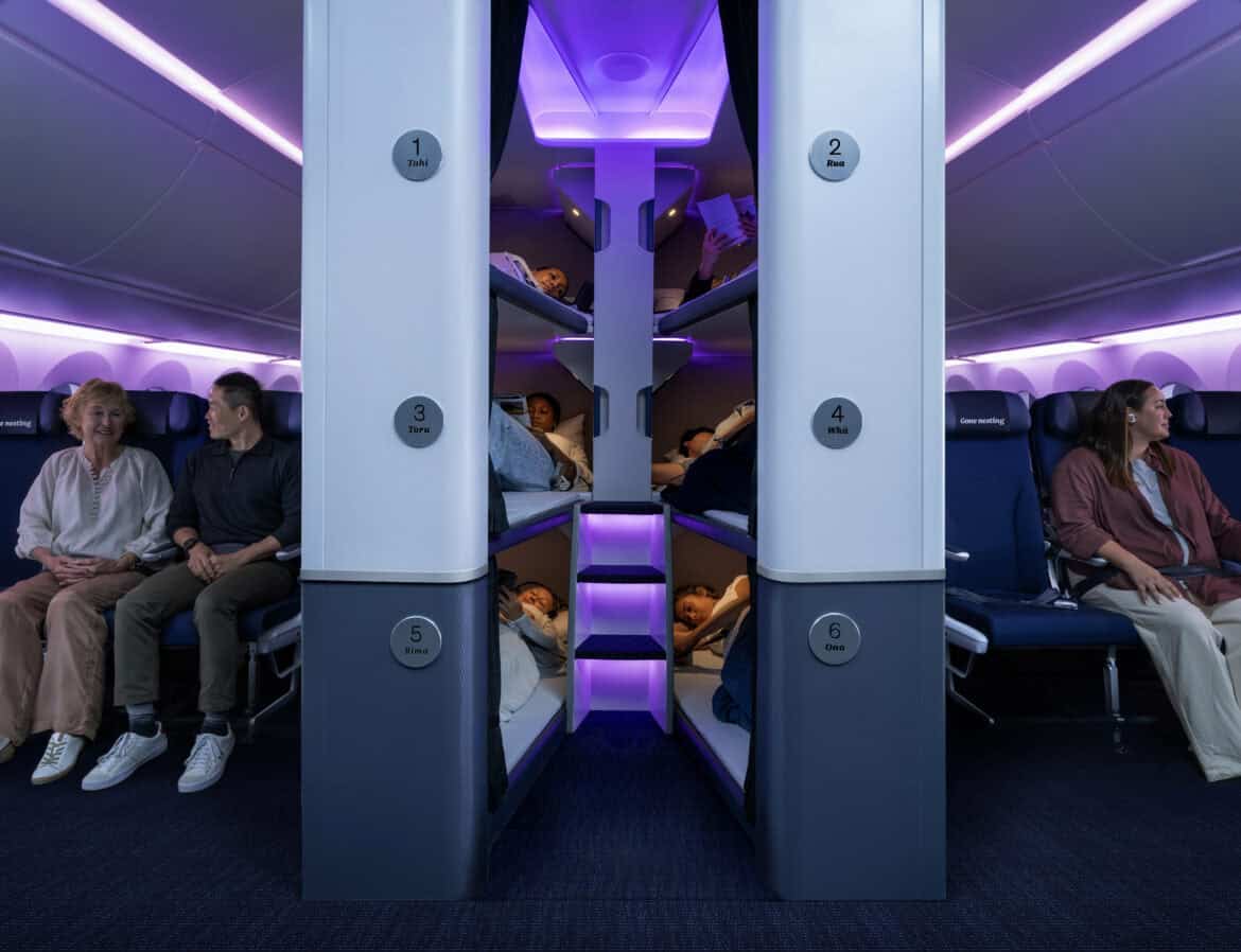 A sectioned off set of pods placed in between rows. Is the seperation enough to make air new zealand skynest worth it?