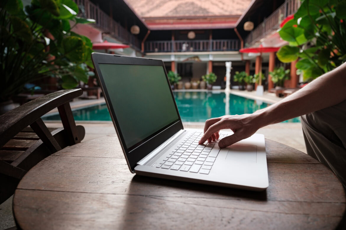 Working by pool