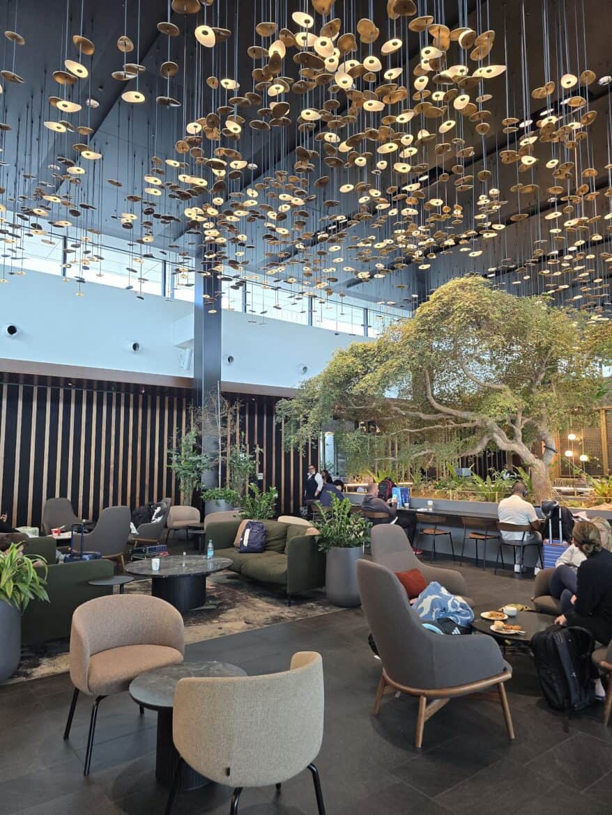That centurion lounge guest fee seems worth it when you walk into this calm oasis of starlike hanging light fixtures in the main seating area at Centurion Lounge ATL