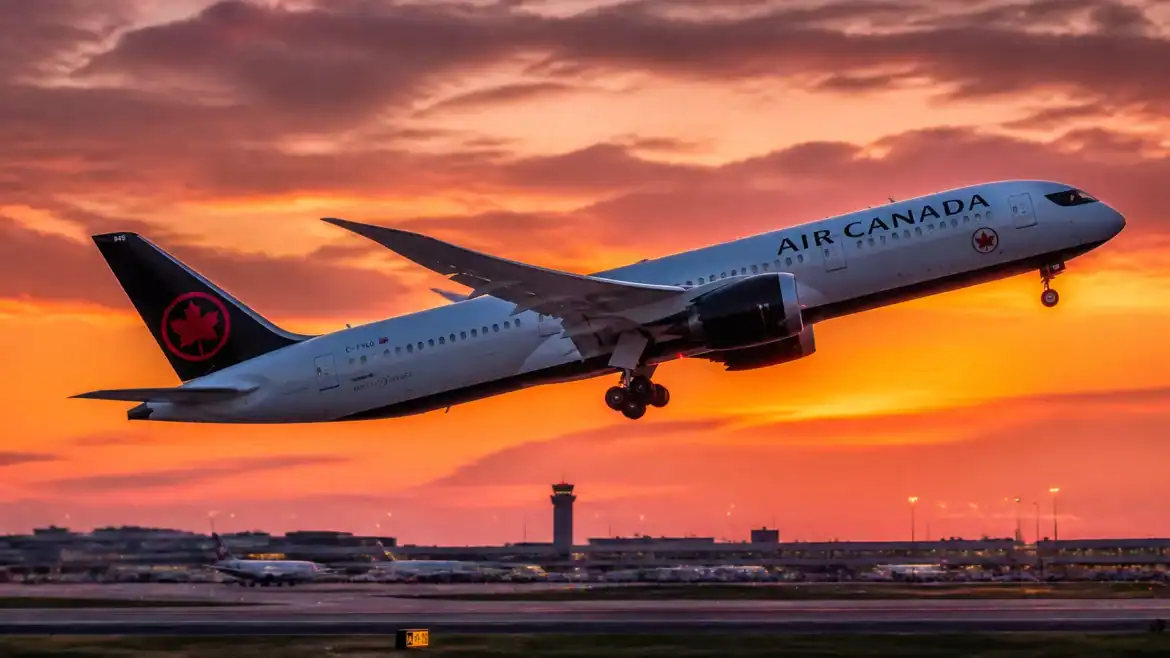 An Air Canada flight departs as the Aeroplan Delvaluation 2026 plan falls into place.