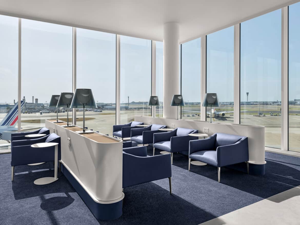 Air France Lounge at Heathrow's large seating area.